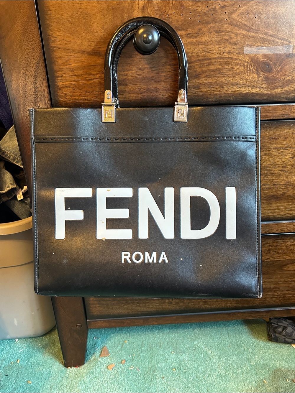 Fendi Black and White Logo Shopping Tote